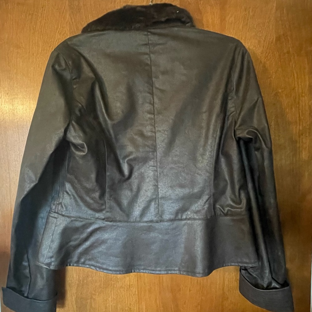 ladies faux leather and fur collar jacket